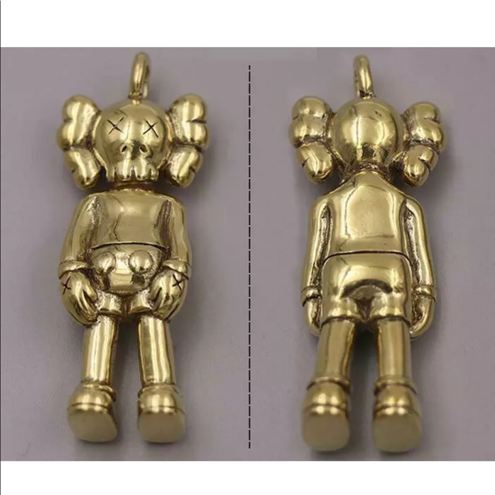 KAWS SOLID BRASS FIGURE JEWELRY PENDANT W/EYELET